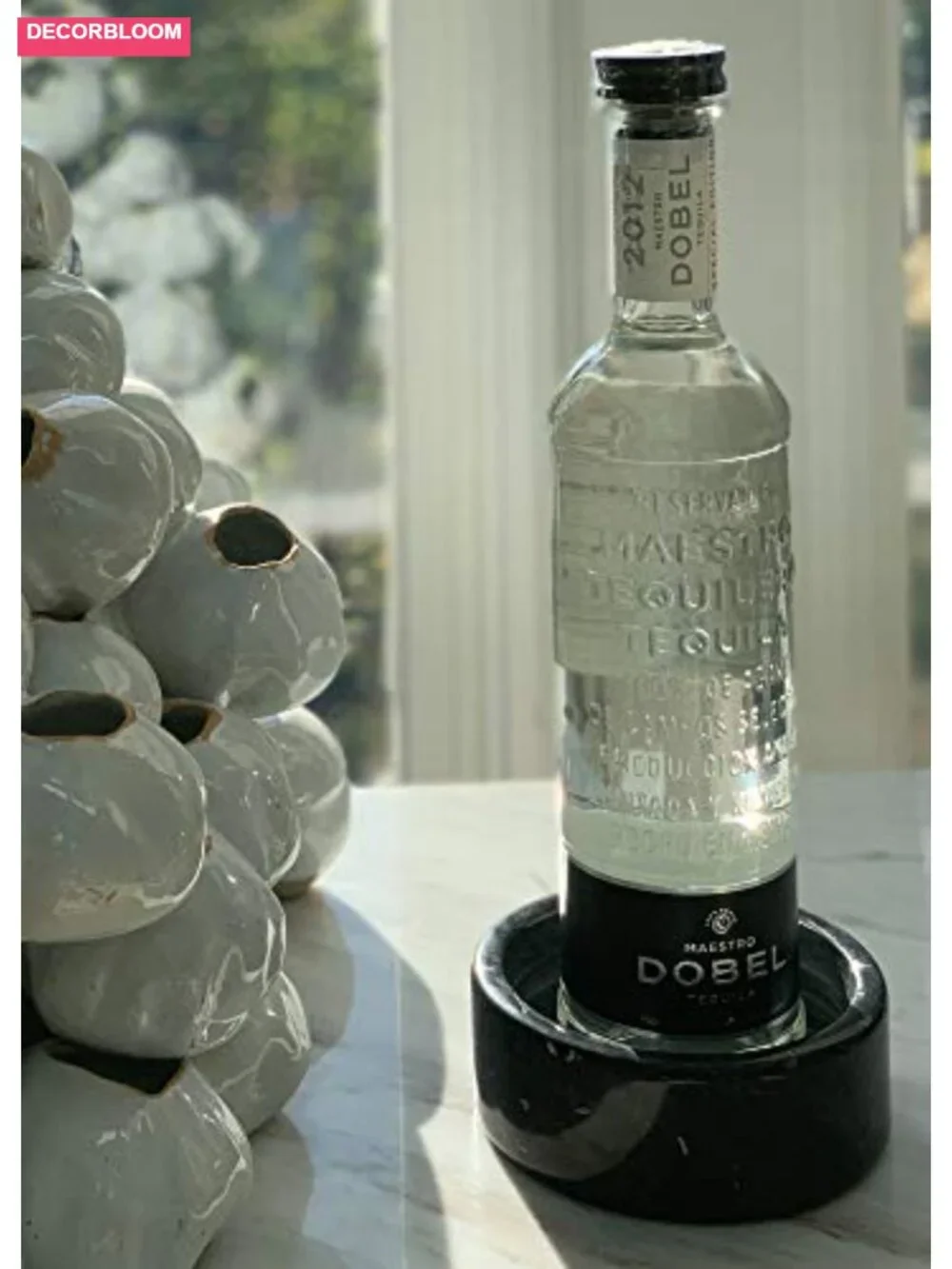 Black Marble Wine Bottle & Glass Stand Coaster